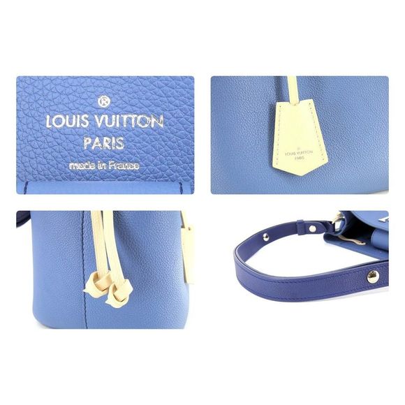 Lock Me Bucket Taurillon Leather Blue Jean Silver 2way Semi - Picture 7 of 7